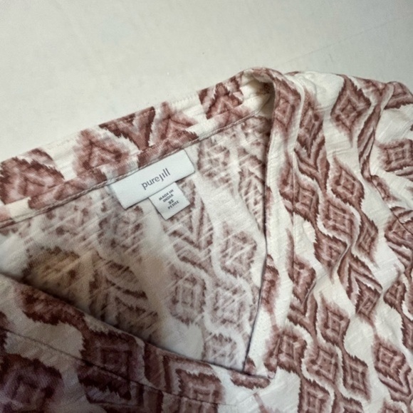 Pure Jill Ikat print top knit tunic white & mauve 3/4 sleeve top Sz-Petite XS E2 - Picture 6 of 10
